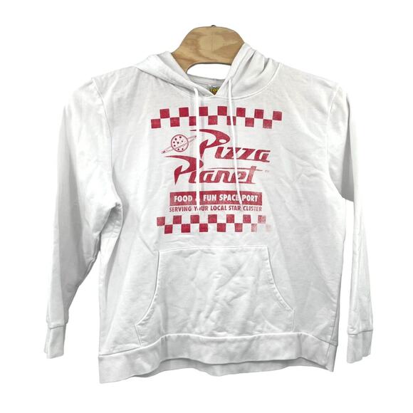 TOY STORY Pizza Planet Hoodie XXL Disney Pixar Sweatshirt Pullover White - Picture 1 of 3